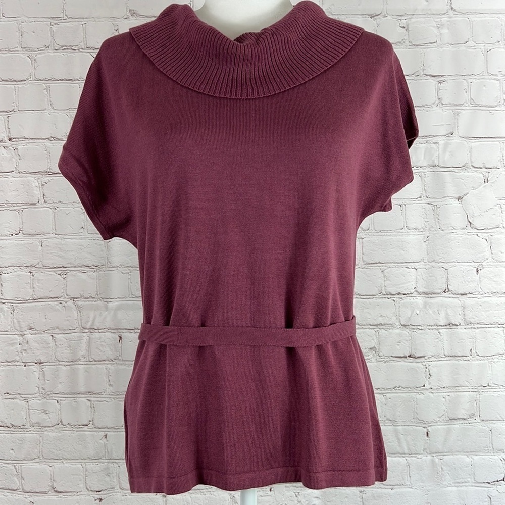 Norton McNaughton Women's Sweater Cowl Neck Wine Tie Short Sleeve Size Medium